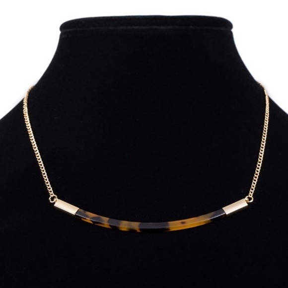 Tortoise Shell Curved Bar Minimalist Necklace - Picture 2 of 5